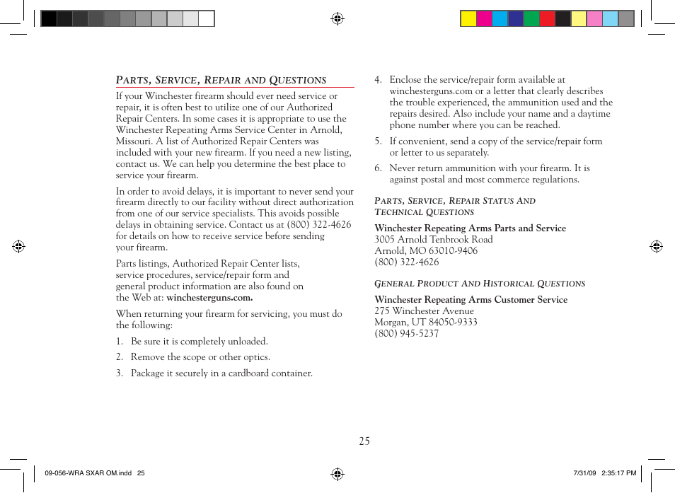 Winchester Repeating Arms SX-AR (Historic Manual) User Manual | Page 27 / 32