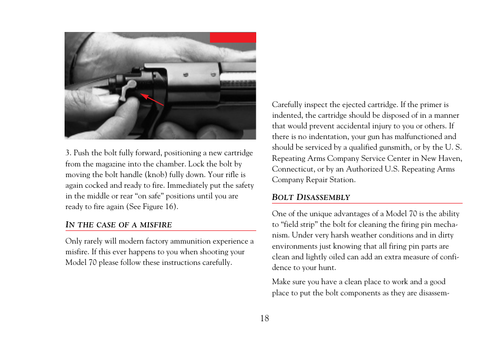 In the case of a misfire, Bolt disassembly | Winchester Repeating Arms 70 (Historic Manual) User Manual | Page 19 / 31