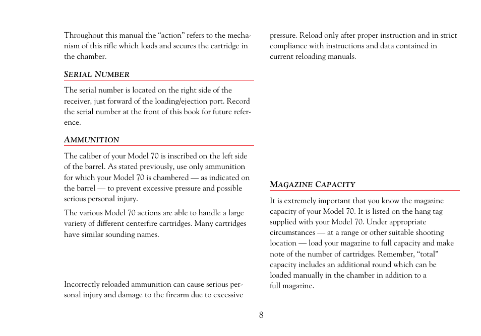 Serial number, Ammunition, Magazine capacity | Winchester Repeating Arms 70 (Historic Manual) User Manual | Page 9 / 31