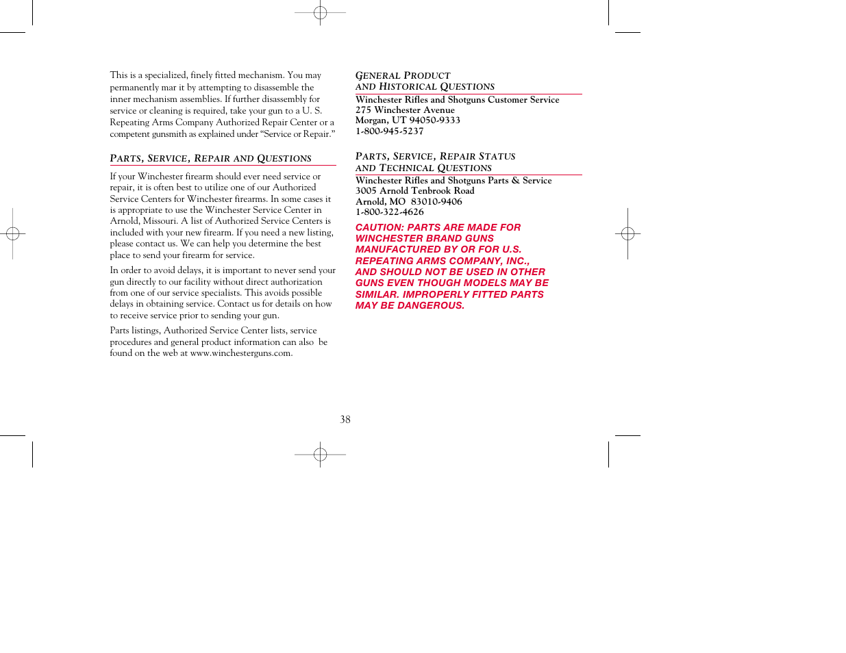 Winchester Repeating Arms 9410 Top Tang Safety (Historic Manual) User Manual | Page 38 / 44