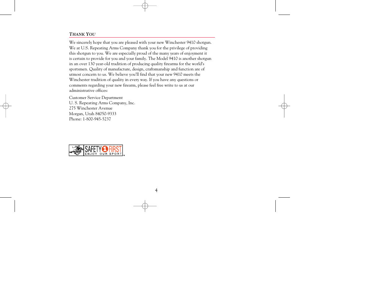 Winchester Repeating Arms 9410 Top Tang Safety (Historic Manual) User Manual | Page 4 / 44