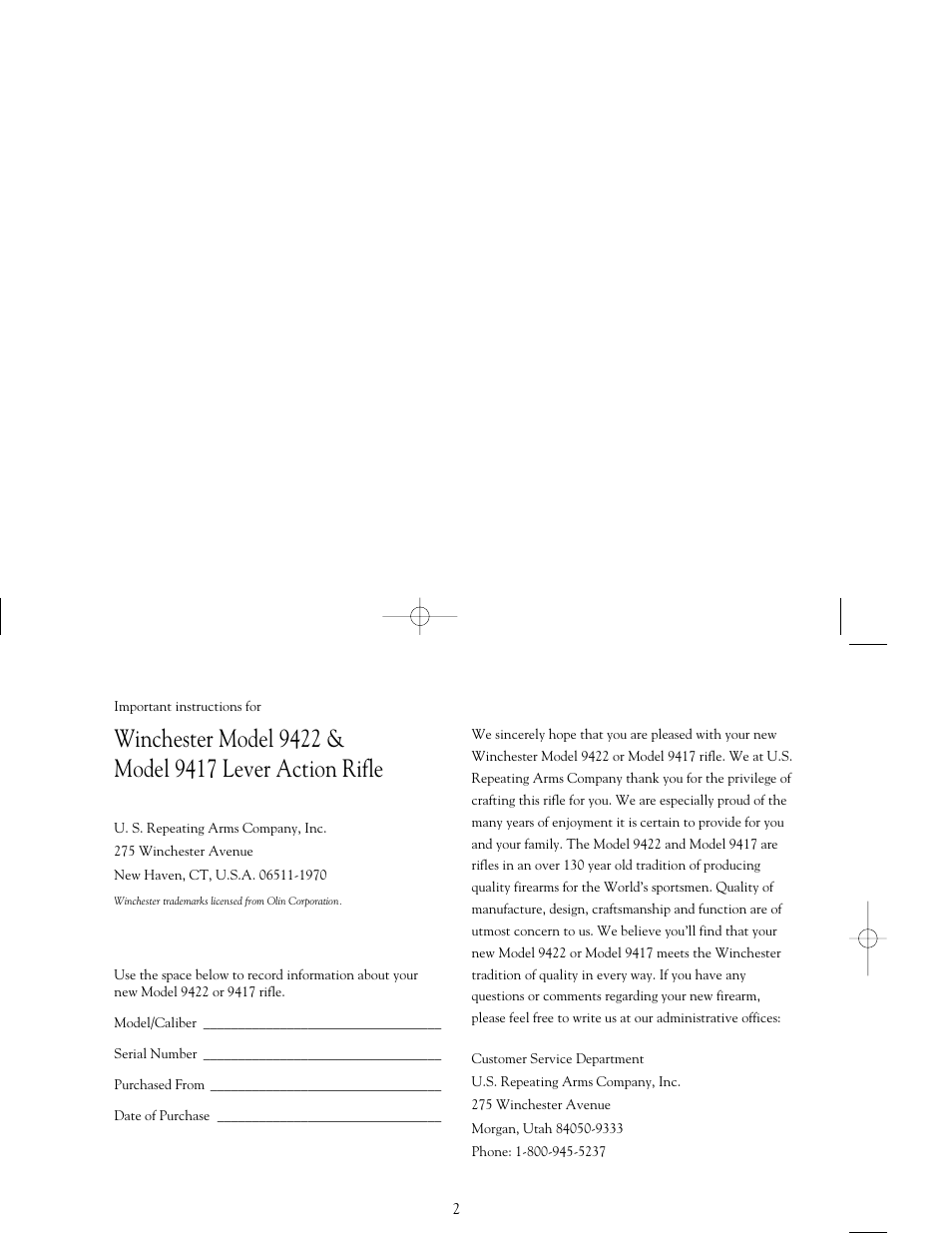 Winchester Repeating Arms 9422 (Historic Manual) User Manual | Page 2 / 29