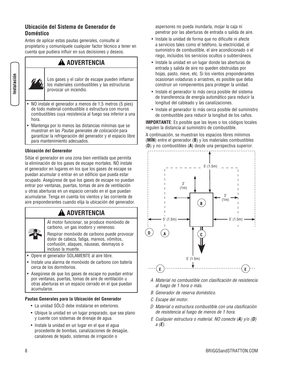 Advertencia | Briggs & Stratton 10000 Watt User Manual | Page 24 / 52