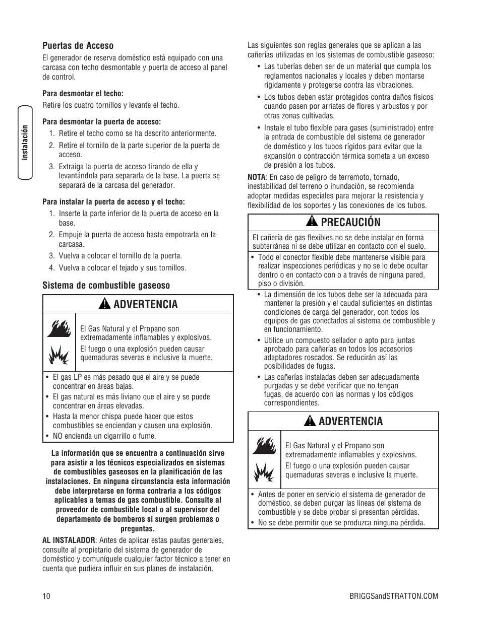 Advertencia, Precaución | Briggs & Stratton 10000 Watt User Manual | Page 26 / 52