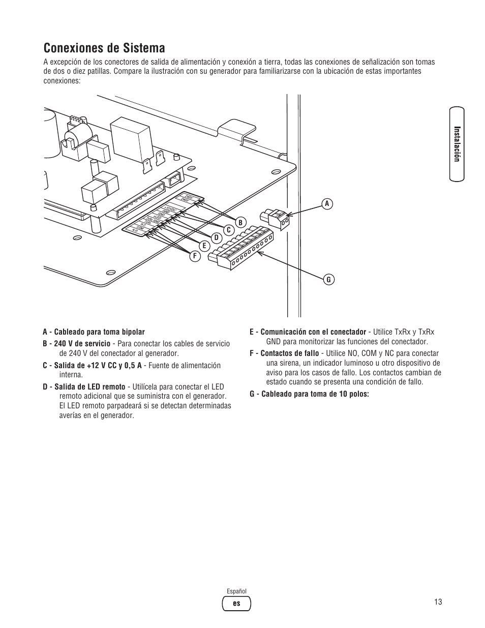 Conexiones de sistema | Briggs & Stratton 10000 Watt User Manual | Page 29 / 52
