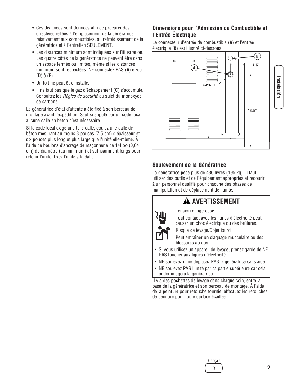 Avertissement | Briggs & Stratton 10000 Watt User Manual | Page 43 / 52