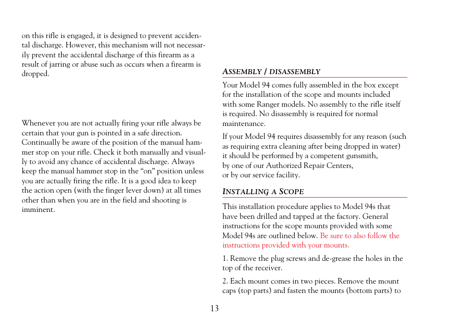 Assembly/disassembly, Installing a scope | Winchester Repeating Arms 94 Cross Bolt Safety (Historic Manual) User Manual | Page 15 / 34