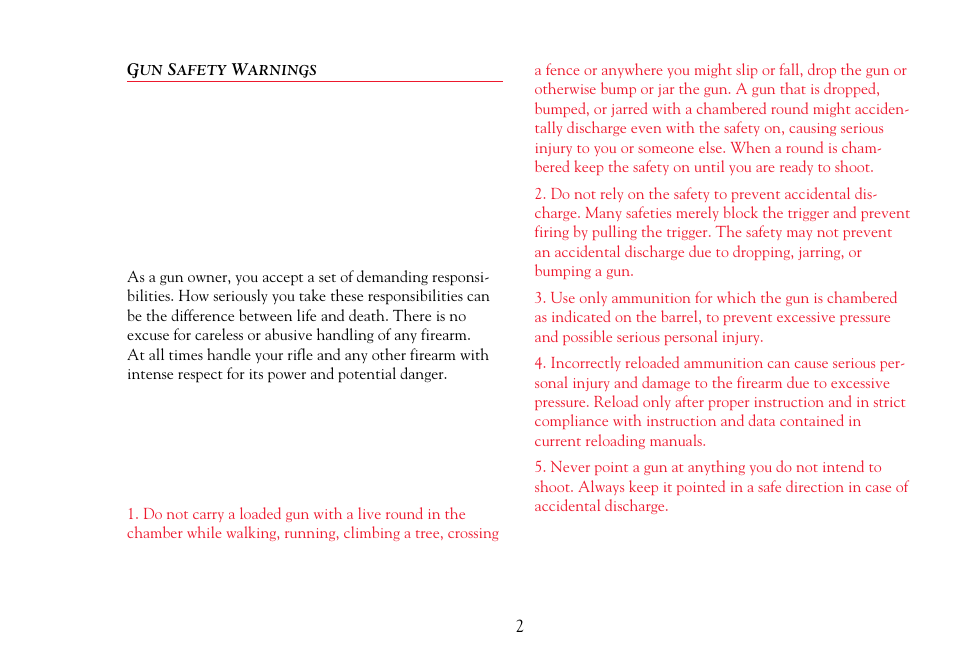 Gun safety warnings | Winchester Repeating Arms 94 Cross Bolt Safety (Historic Manual) User Manual | Page 4 / 34