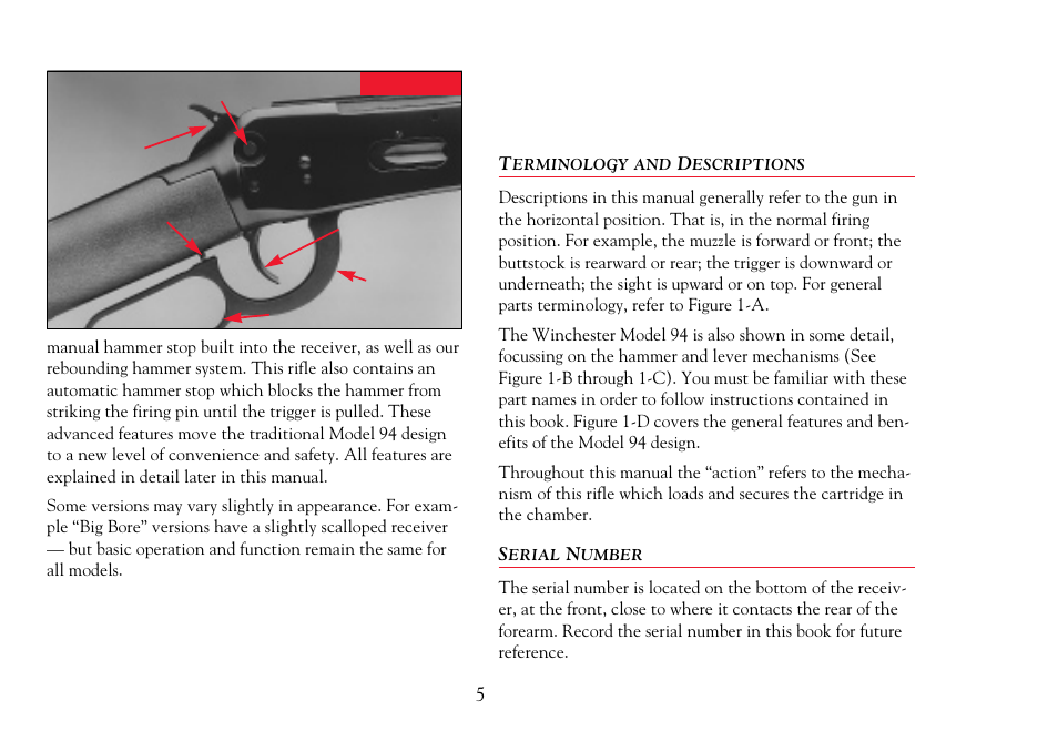 Terminology and descriptions, Serial number | Winchester Repeating Arms 94 Cross Bolt Safety (Historic Manual) User Manual | Page 7 / 34