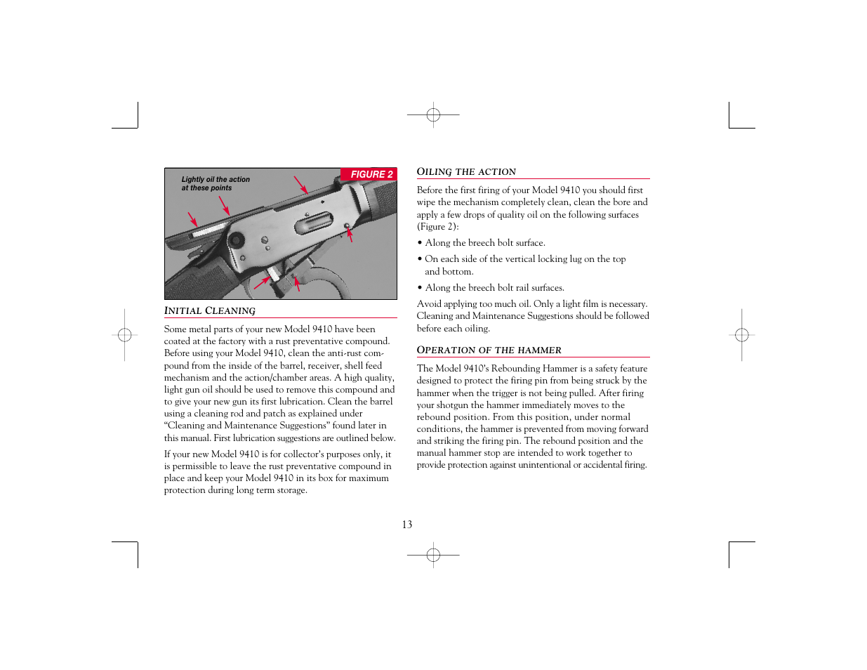 Initial cleaning, Oiling the action, Operation of the hammer | Winchester Repeating Arms 9410 Cross Bolt Safety (Historic Manual) User Manual | Page 13 / 40