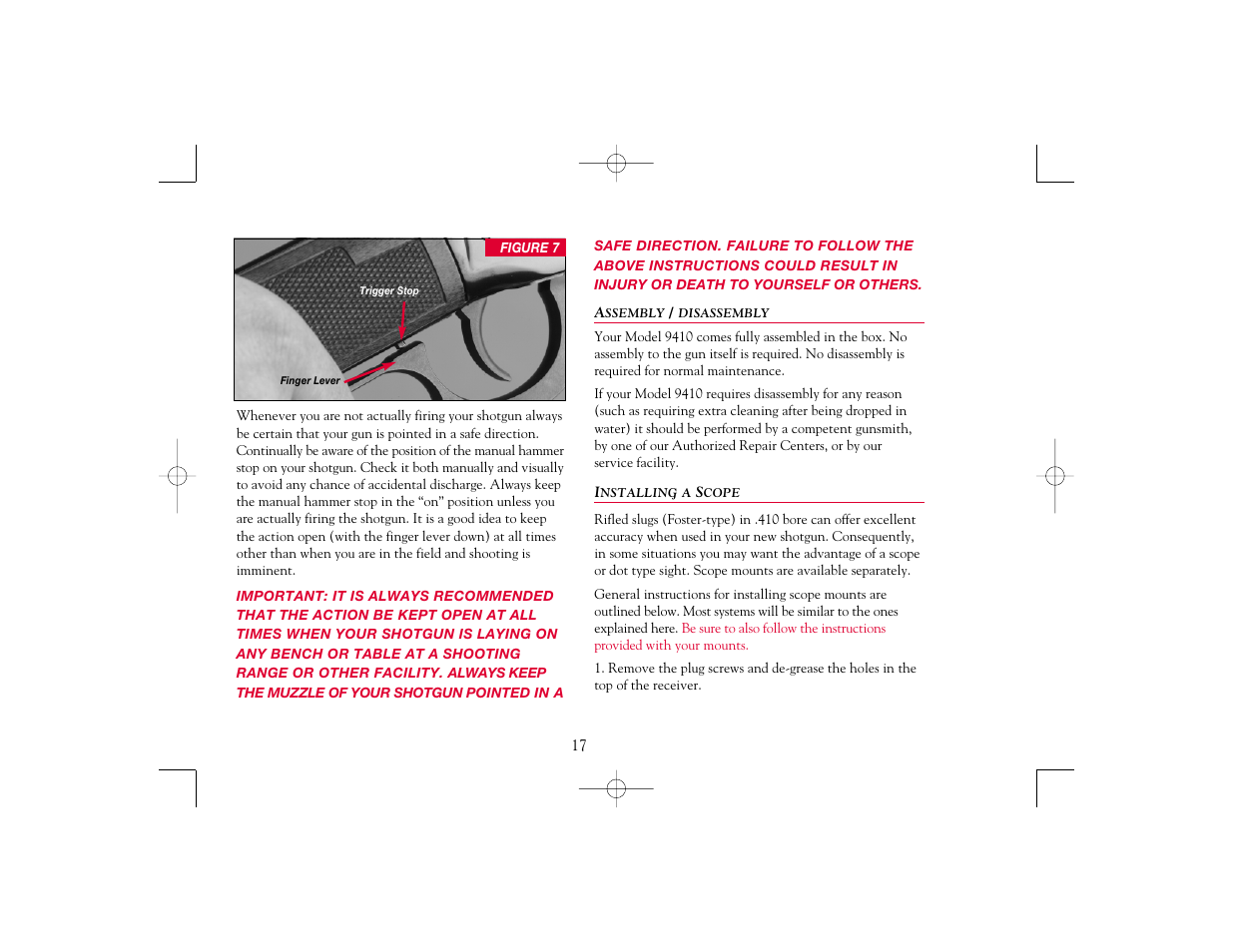 Assembly / disassembly, Installing a scope | Winchester Repeating Arms 9410 Cross Bolt Safety (Historic Manual) User Manual | Page 17 / 40