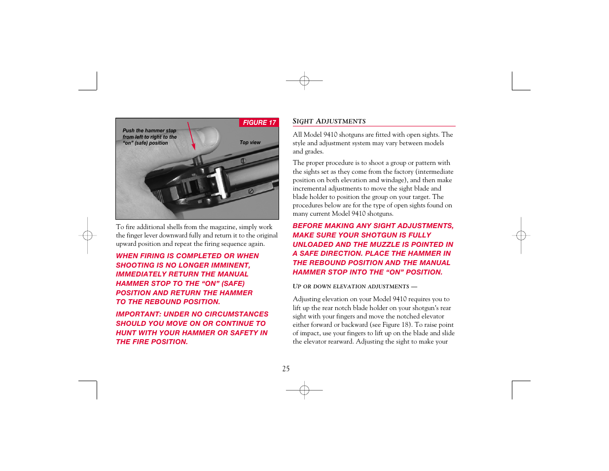 Sight adjustments | Winchester Repeating Arms 9410 Cross Bolt Safety (Historic Manual) User Manual | Page 25 / 40