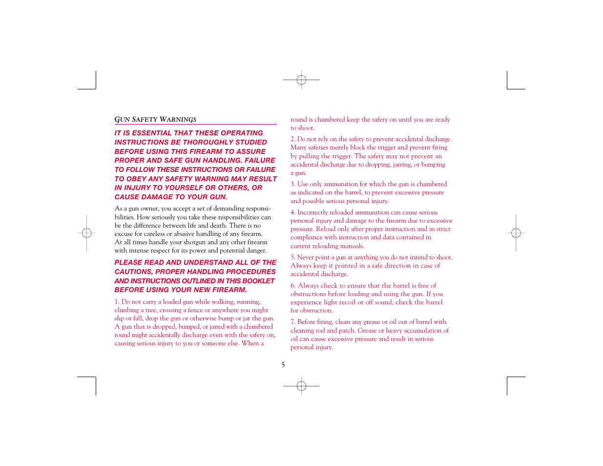 Gun safety warnings | Winchester Repeating Arms 9410 Cross Bolt Safety (Historic Manual) User Manual | Page 5 / 40