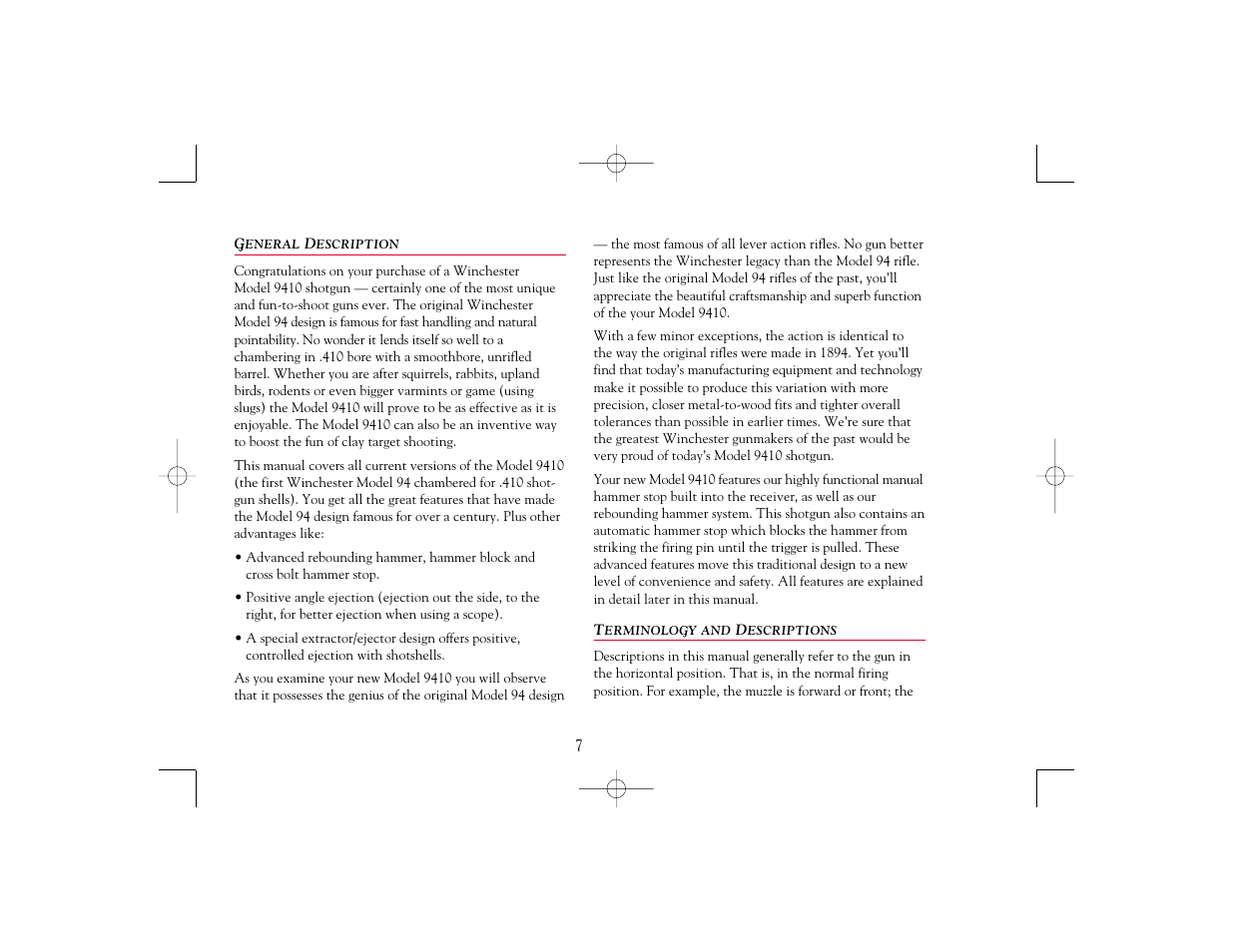General description, Terminology & descriptions | Winchester Repeating Arms 9410 Cross Bolt Safety (Historic Manual) User Manual | Page 7 / 40
