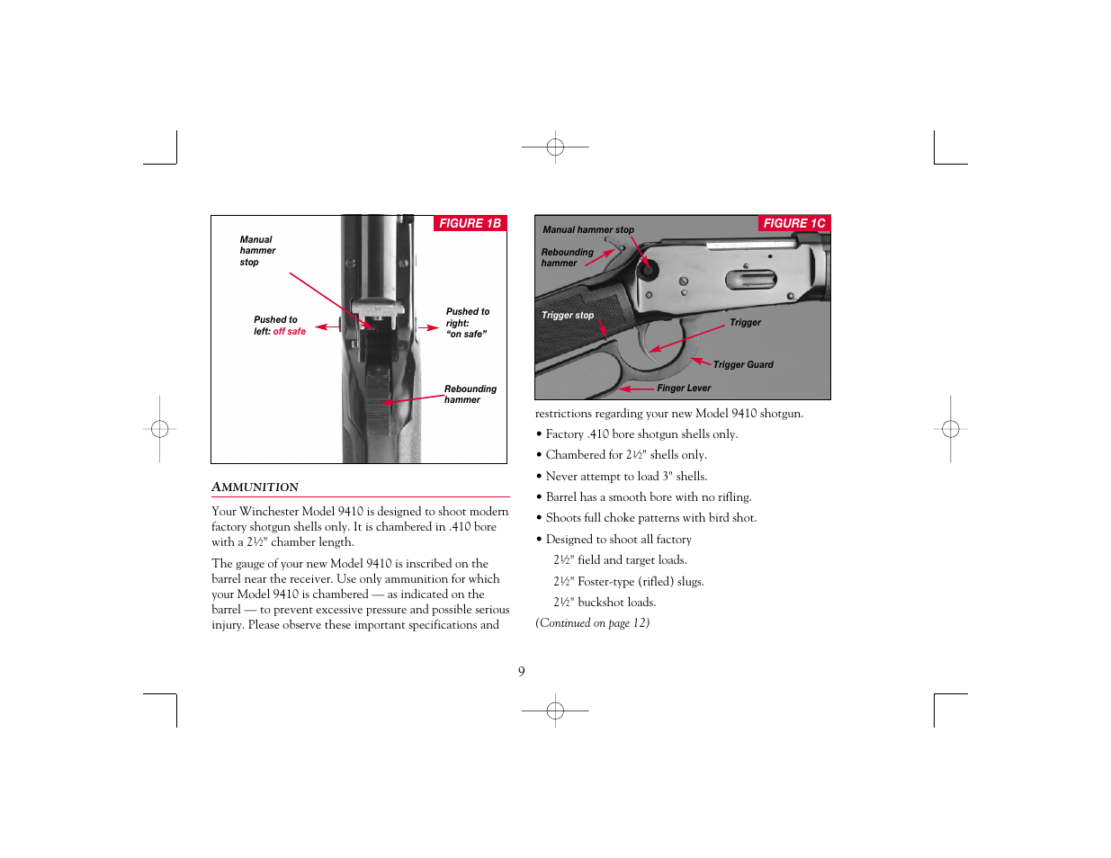 Ammunition | Winchester Repeating Arms 9410 Cross Bolt Safety (Historic Manual) User Manual | Page 9 / 40