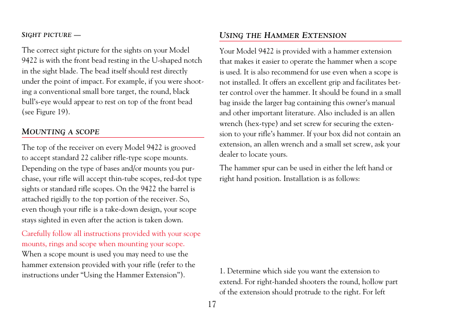 Mounting a scope, Using the hammer extension | Winchester Repeating Arms 9422 (Historic Manual) User Manual | Page 19 / 30