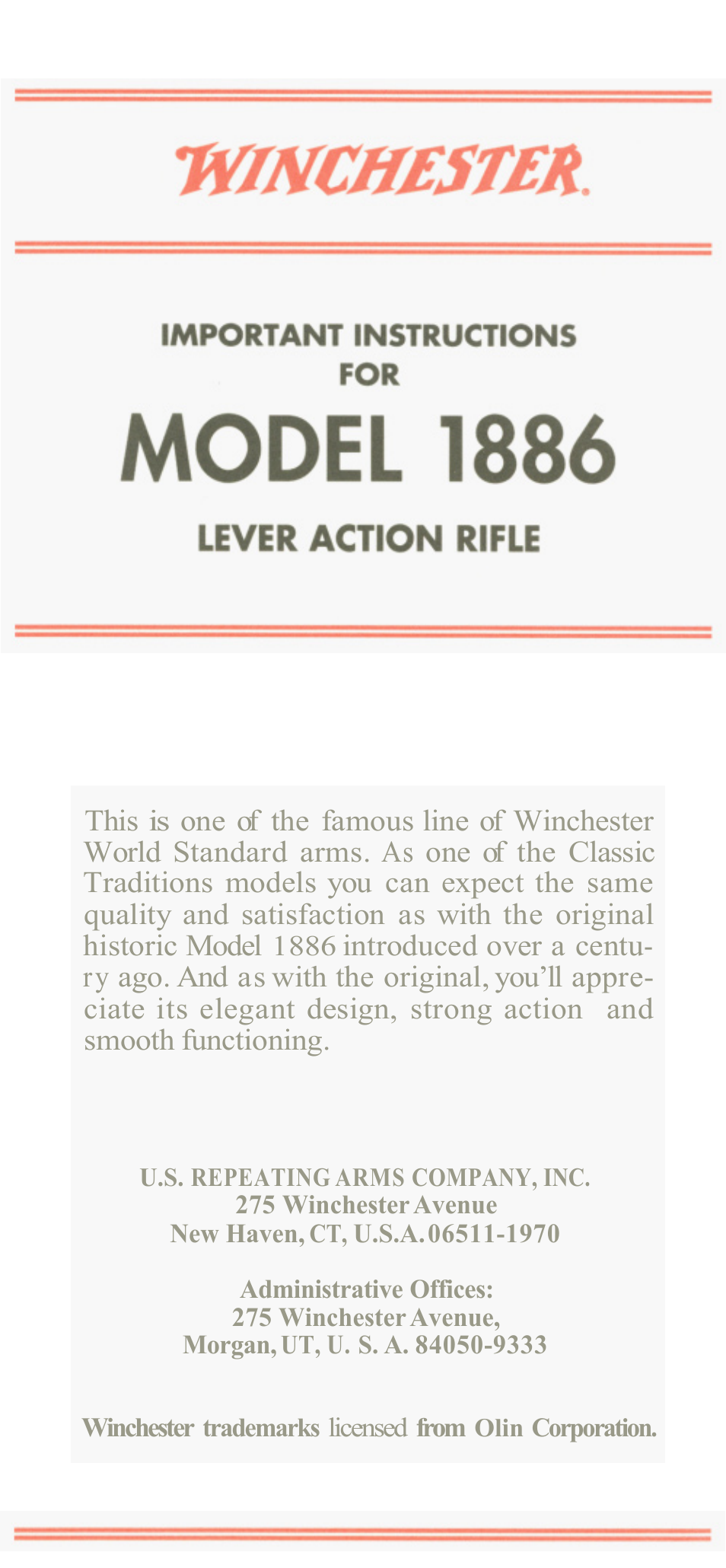 Winchester Repeating Arms 1886 (Historic Manual) User Manual | 43 pages