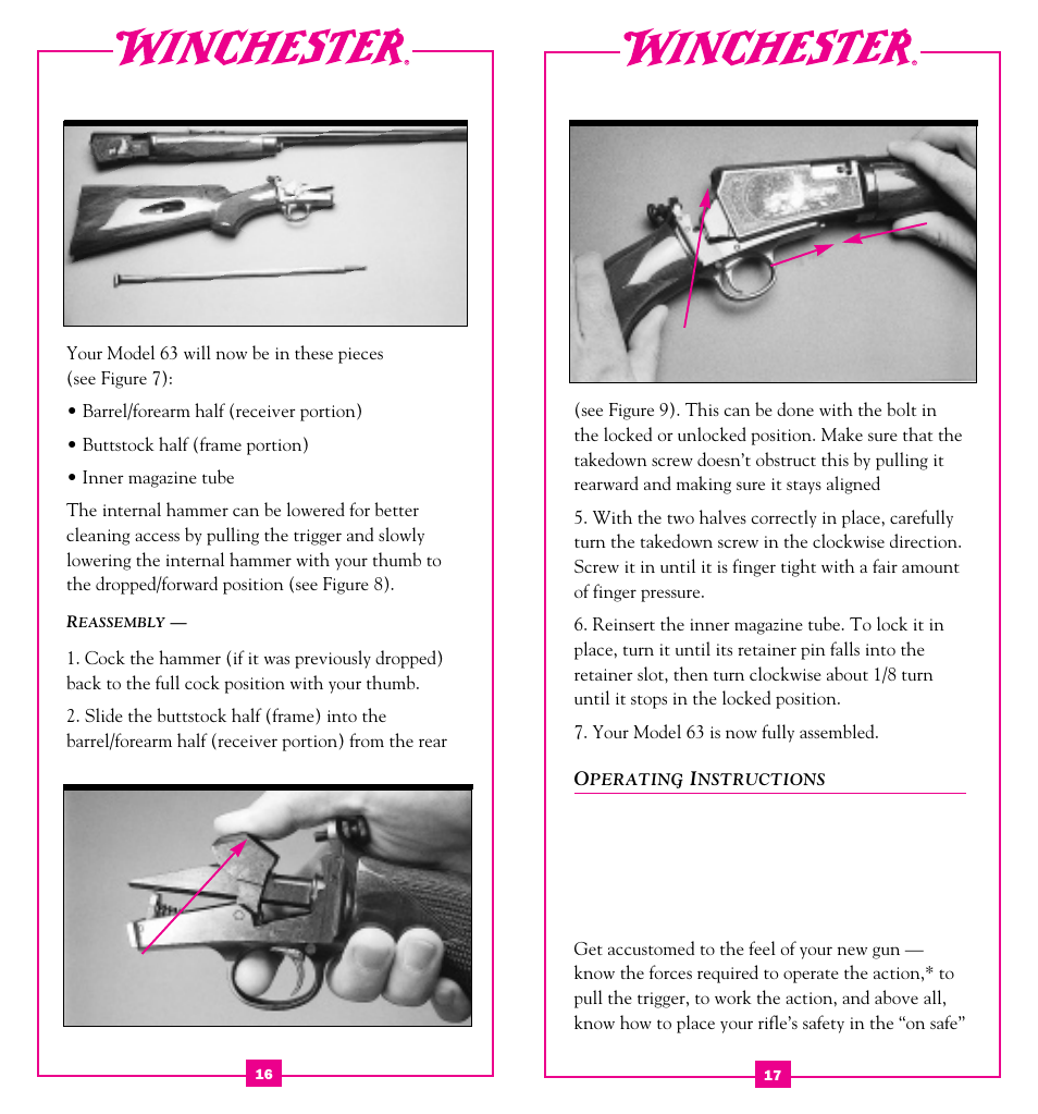 Operating instructions | Winchester Repeating Arms 63 (Historic Manual) User Manual | Page 10 / 23