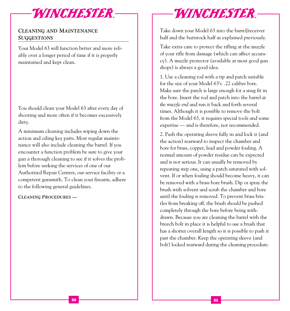 Cleaning and maintenance suggestions | Winchester Repeating Arms 63 (Historic Manual) User Manual | Page 17 / 23