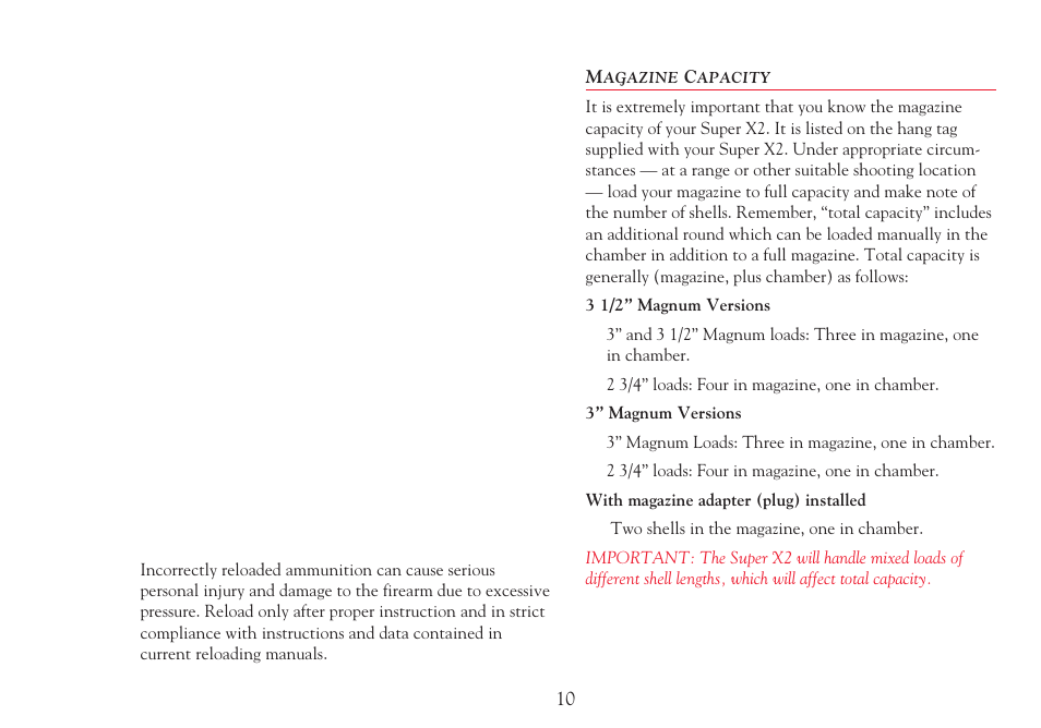 Magazine capacity | Winchester Repeating Arms Super X2 (Historic Manual) User Manual | Page 10 / 43