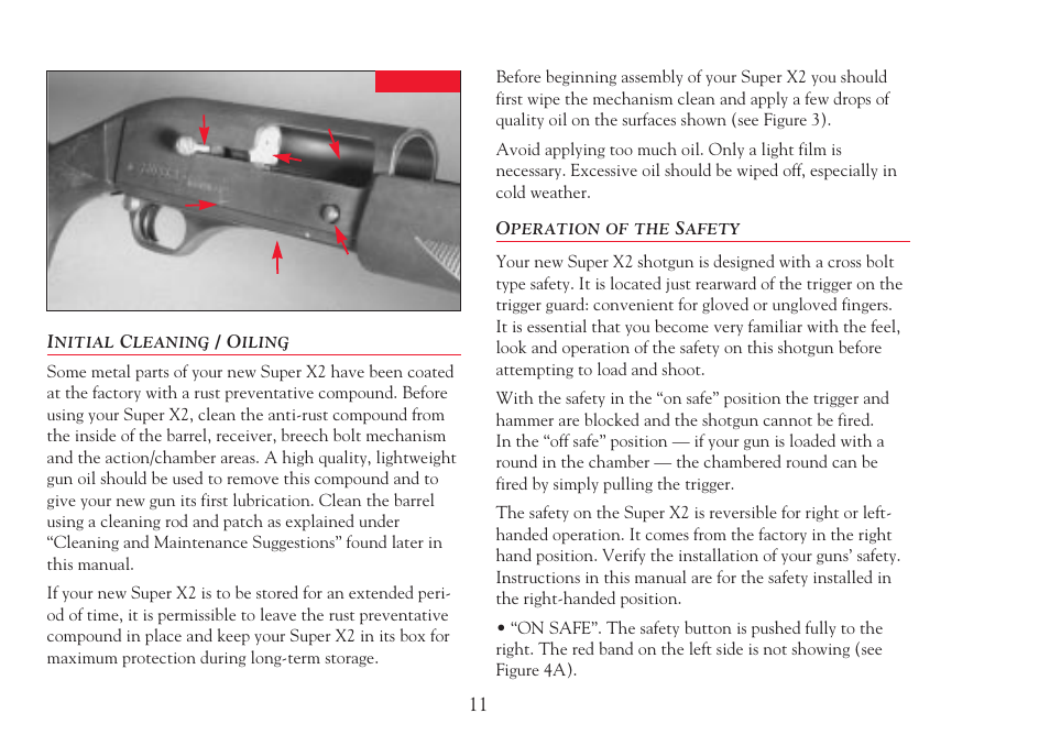 Initial cleaning/oiling, Operation of the safety | Winchester Repeating Arms Super X2 (Historic Manual) User Manual | Page 11 / 43