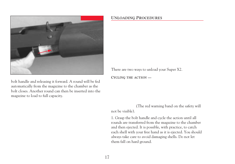 Unloading procedures | Winchester Repeating Arms Super X2 (Historic Manual) User Manual | Page 17 / 43