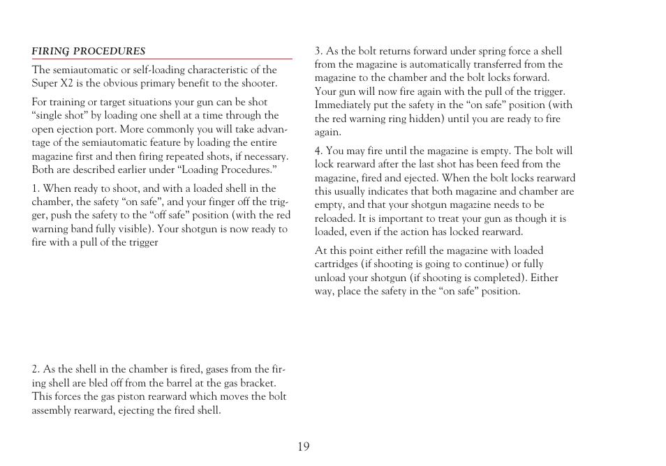 Firing procedures | Winchester Repeating Arms Super X2 (Historic Manual) User Manual | Page 19 / 43