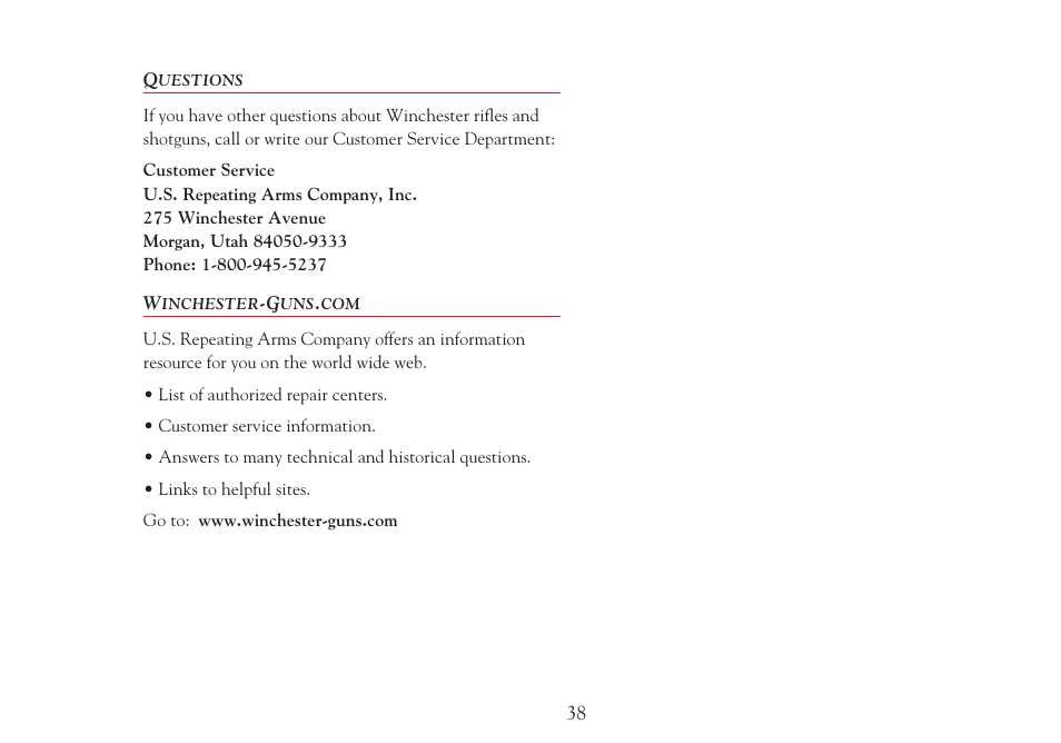 Questions / winchester-guns.com | Winchester Repeating Arms Super X2 (Historic Manual) User Manual | Page 38 / 43