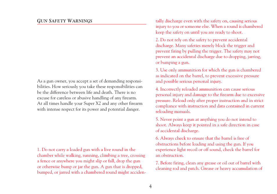 Gun safety warnings | Winchester Repeating Arms Super X2 (Historic Manual) User Manual | Page 4 / 43