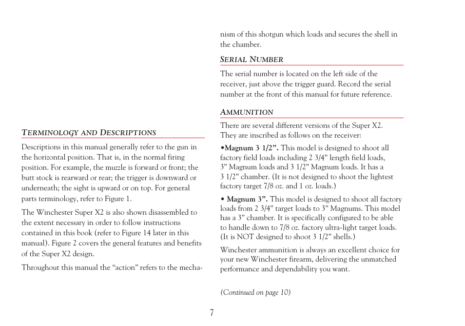 Terminology and descriptions, Serial number, Ammunition | Winchester Repeating Arms Super X2 (Historic Manual) User Manual | Page 7 / 43
