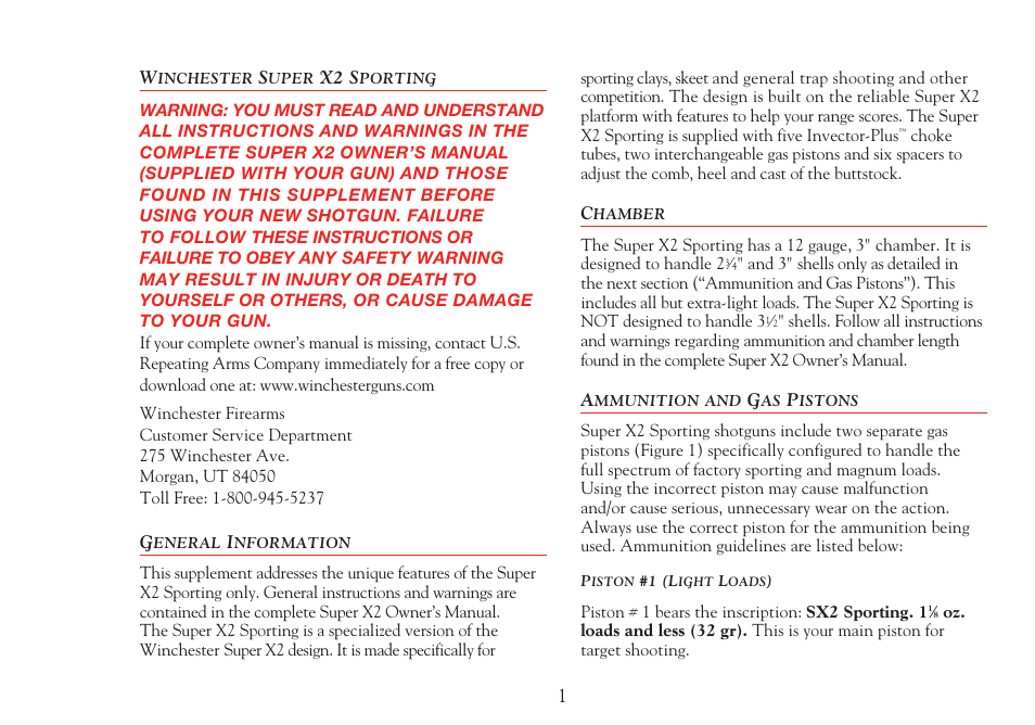 Winchester Repeating Arms Super X2 Sporting Supplement (Historic Manual) User Manual | Page 2 / 8