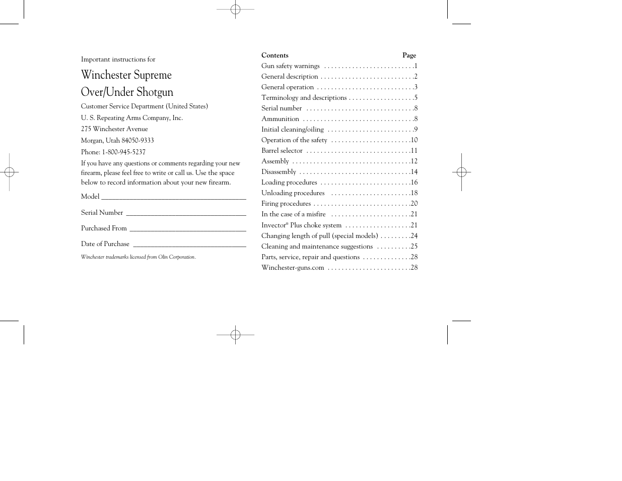 Winchester supreme over/under shotgun | Winchester Repeating Arms Supreme (Historic Manual) User Manual | Page 2 / 35