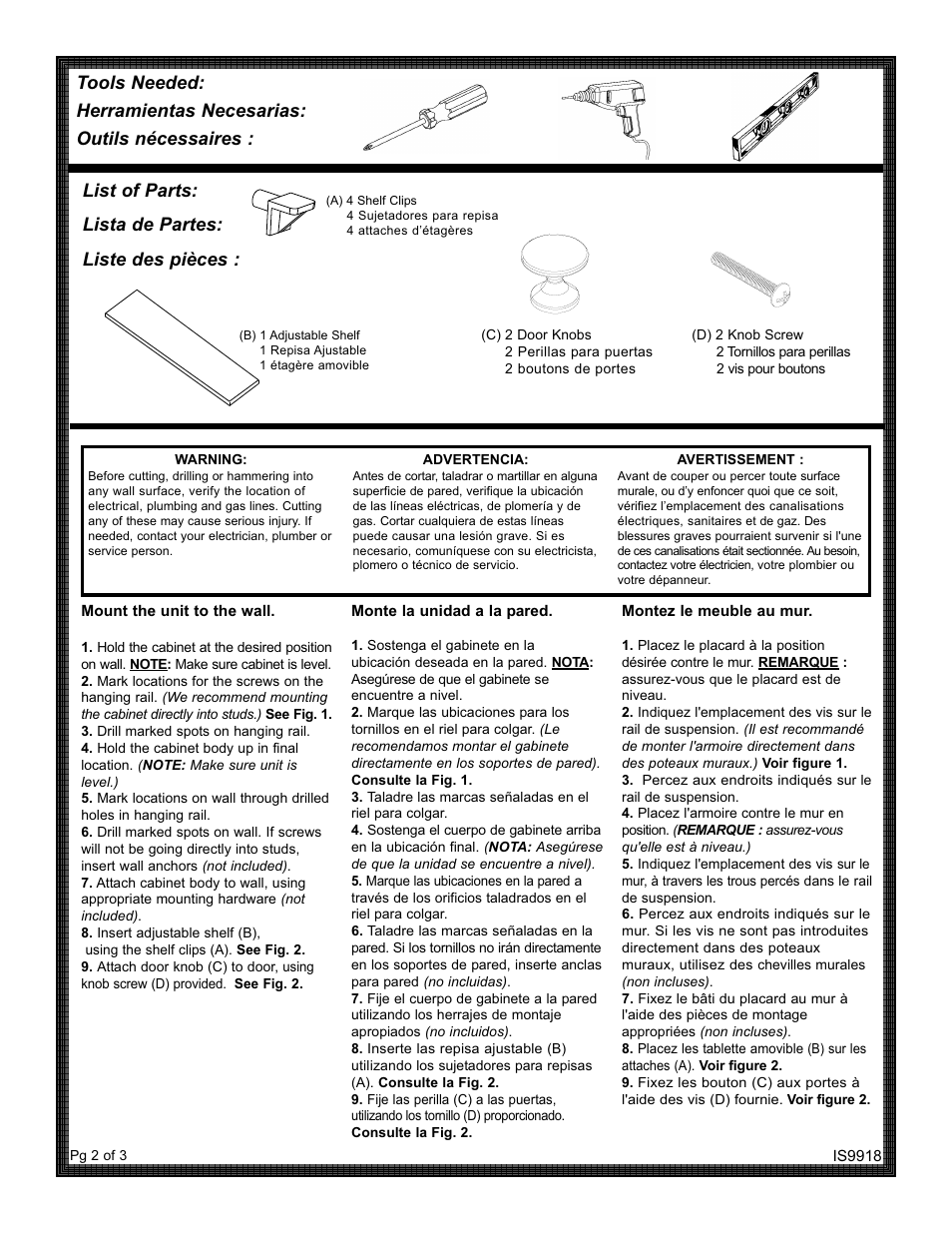 List of parts: lista de partes: liste des pièces | ZPC 9918CHA User Manual | Page 2 / 3