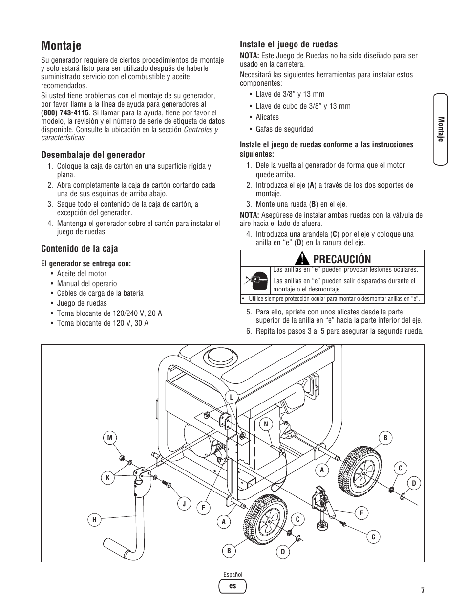 Montaje, Precaución | Briggs & Stratton PRO4000 User Manual | Page 35 / 84