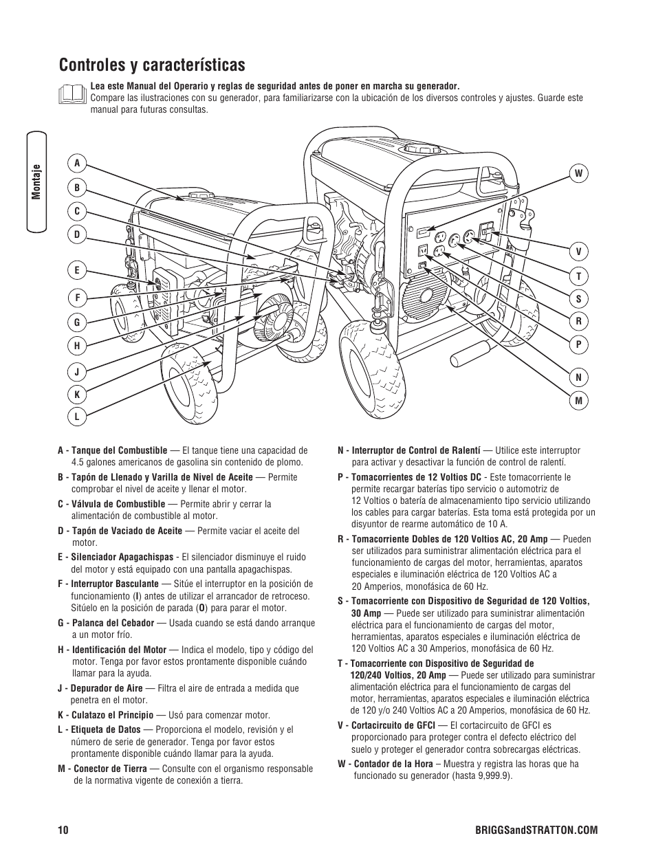 Controles y características | Briggs & Stratton PRO4000 User Manual | Page 38 / 84