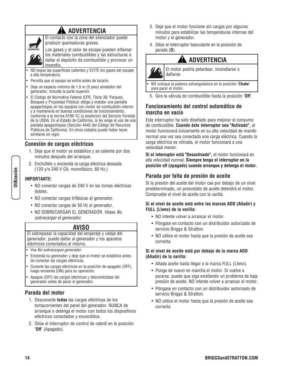 Advertencia, Aviso | Briggs & Stratton PRO4000 User Manual | Page 42 / 84