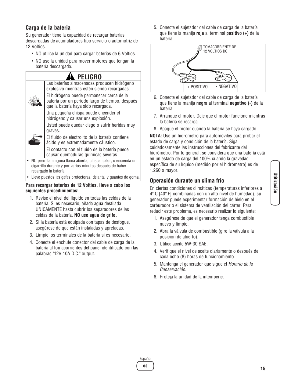 Peligro | Briggs & Stratton PRO4000 User Manual | Page 43 / 84