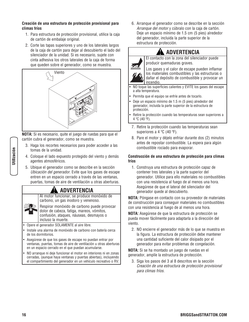 Advertencia | Briggs & Stratton PRO4000 User Manual | Page 44 / 84