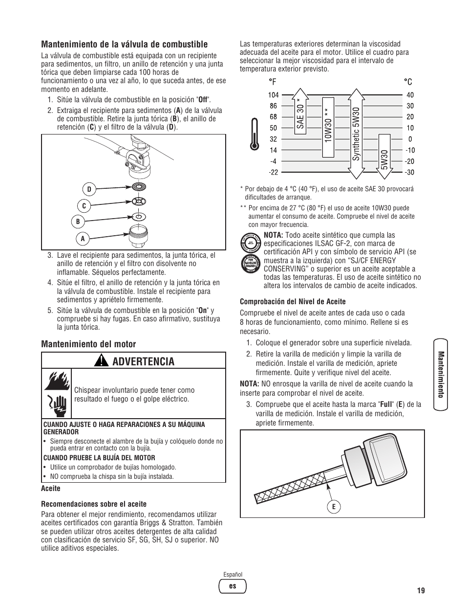 Advertencia | Briggs & Stratton PRO4000 User Manual | Page 47 / 84
