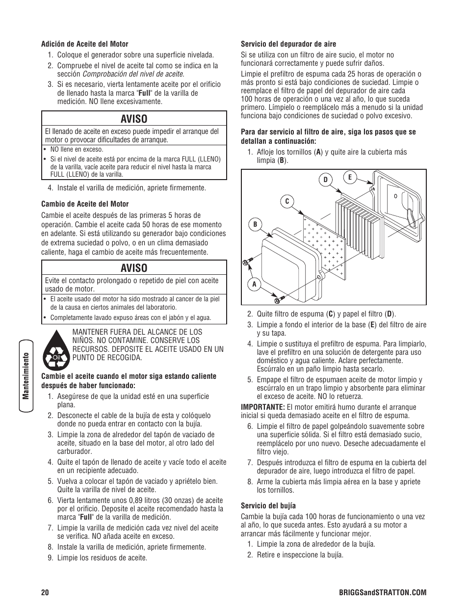 Aviso | Briggs & Stratton PRO4000 User Manual | Page 48 / 84