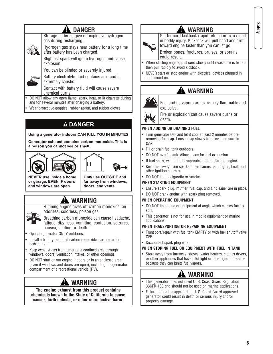 Warning, Danger | Briggs & Stratton PRO4000 User Manual | Page 5 / 84