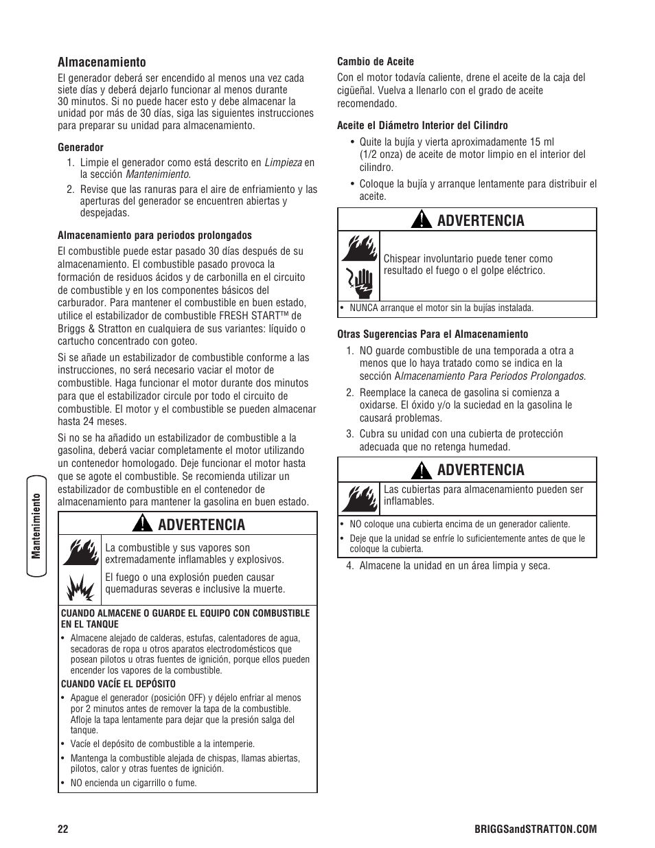 Advertencia | Briggs & Stratton PRO4000 User Manual | Page 50 / 84