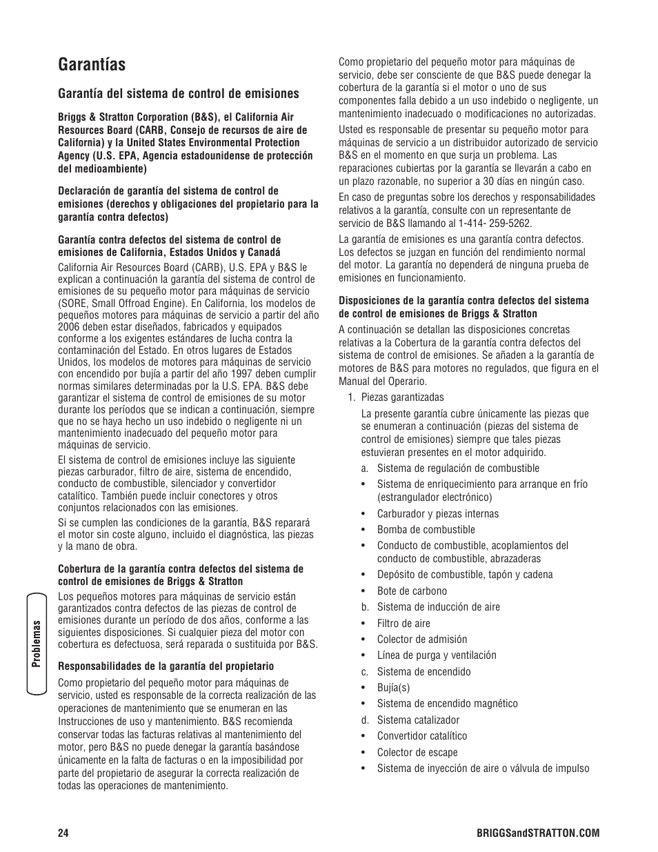 Garantías | Briggs & Stratton PRO4000 User Manual | Page 52 / 84