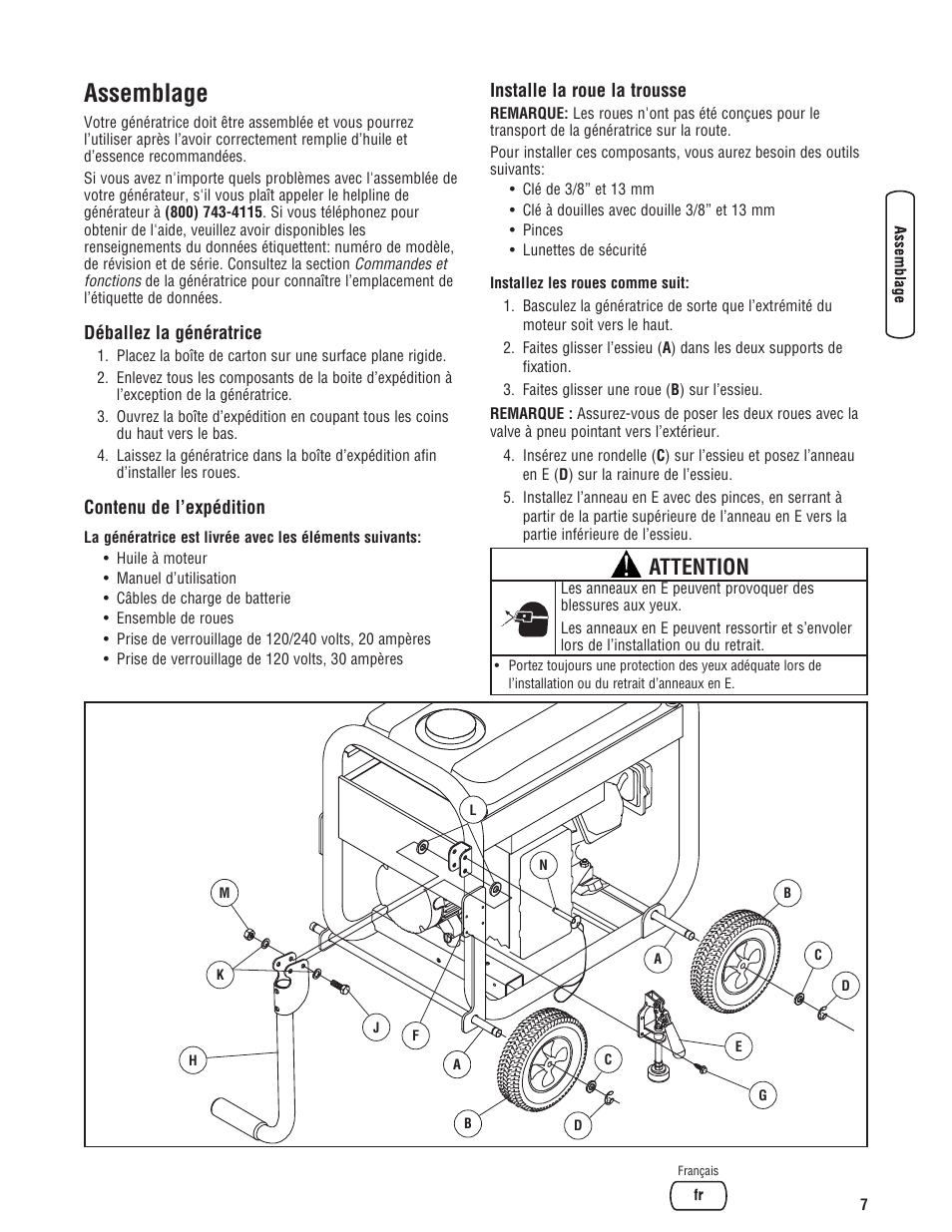 Assemblage, Attention | Briggs & Stratton PRO4000 User Manual | Page 63 / 84