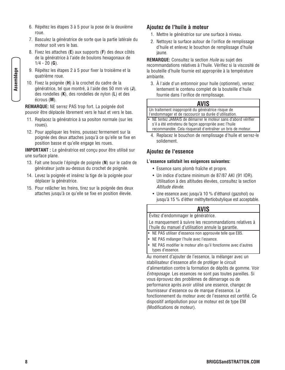 Avis | Briggs & Stratton PRO4000 User Manual | Page 64 / 84