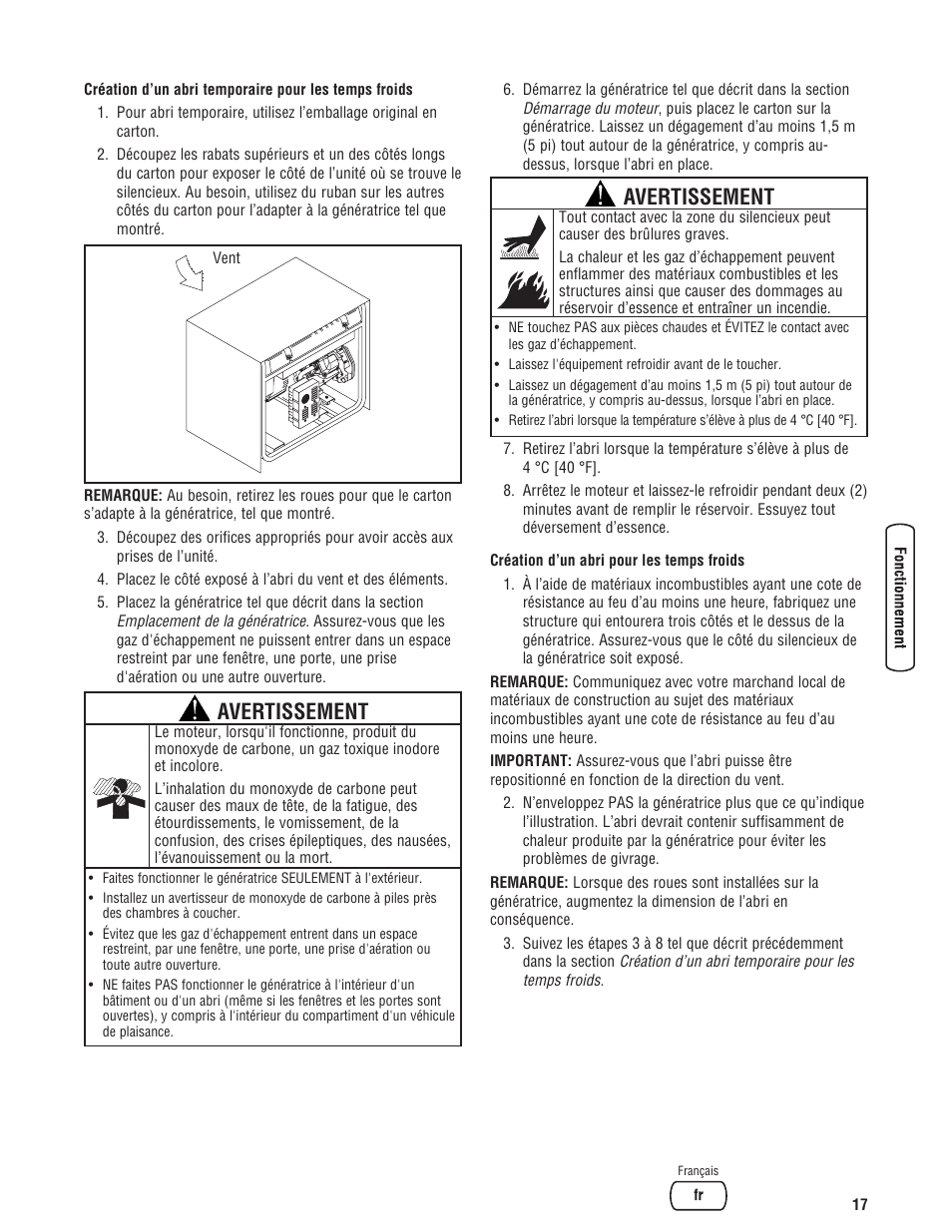 Avertissement | Briggs & Stratton PRO4000 User Manual | Page 73 / 84
