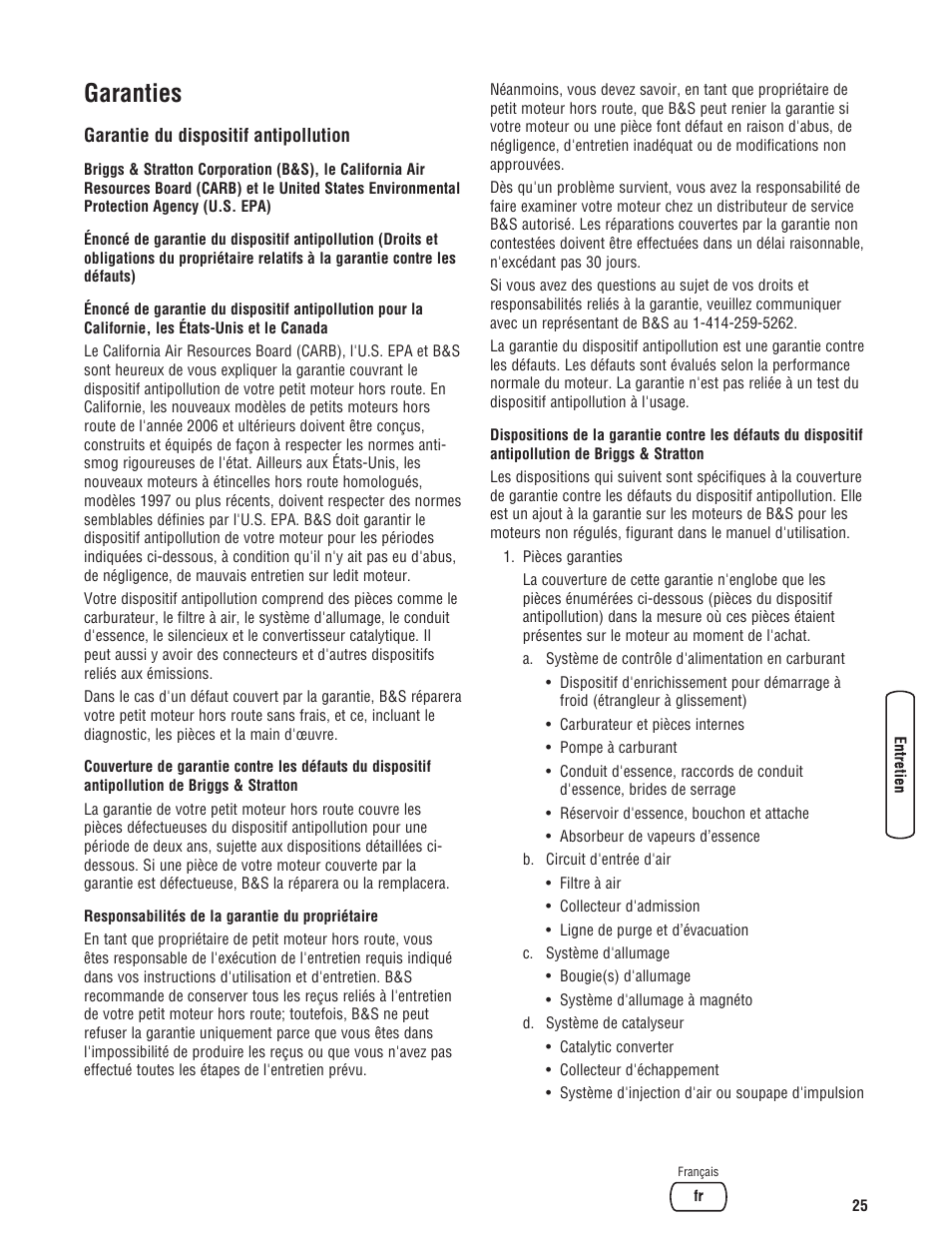 Garanties | Briggs & Stratton PRO4000 User Manual | Page 81 / 84