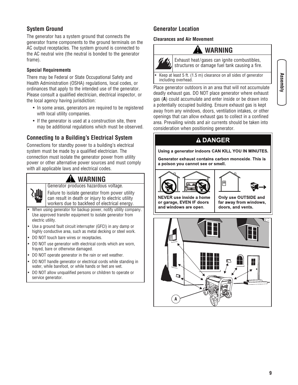 Mise à la terre du système, Branchement au système élect, Warning | Briggs & Stratton PRO4000 User Manual | Page 9 / 84
