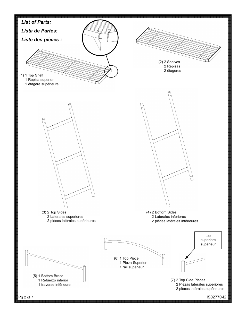 List of parts: lista de partes: liste des pièces | ZPC 2770NNWIL User Manual | Page 2 / 7