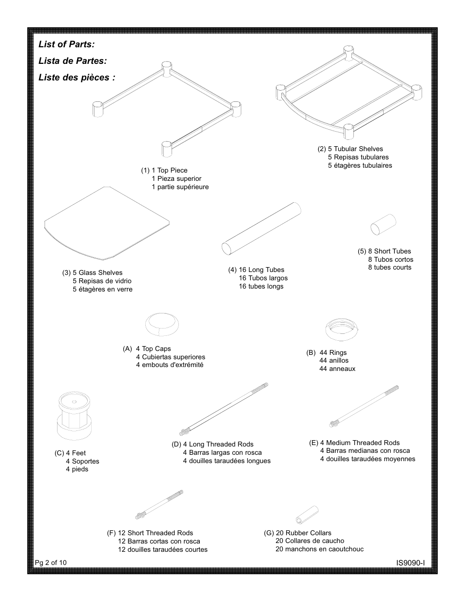 List of parts: lista de partes: liste des pièces | ZPC 9058HBME User Manual | Page 2 / 10